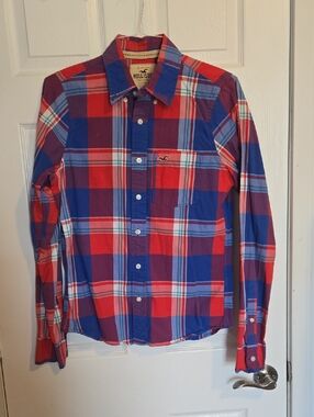 Hollister Men’s Red, Blue & Purple Plaid Button-Down Shirt